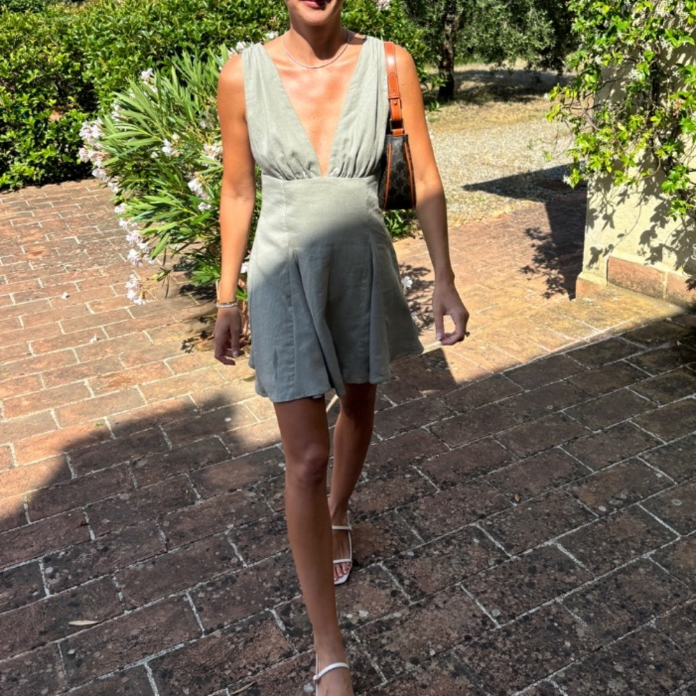 Zara LINEN BLEND SHORT DRESS in Green